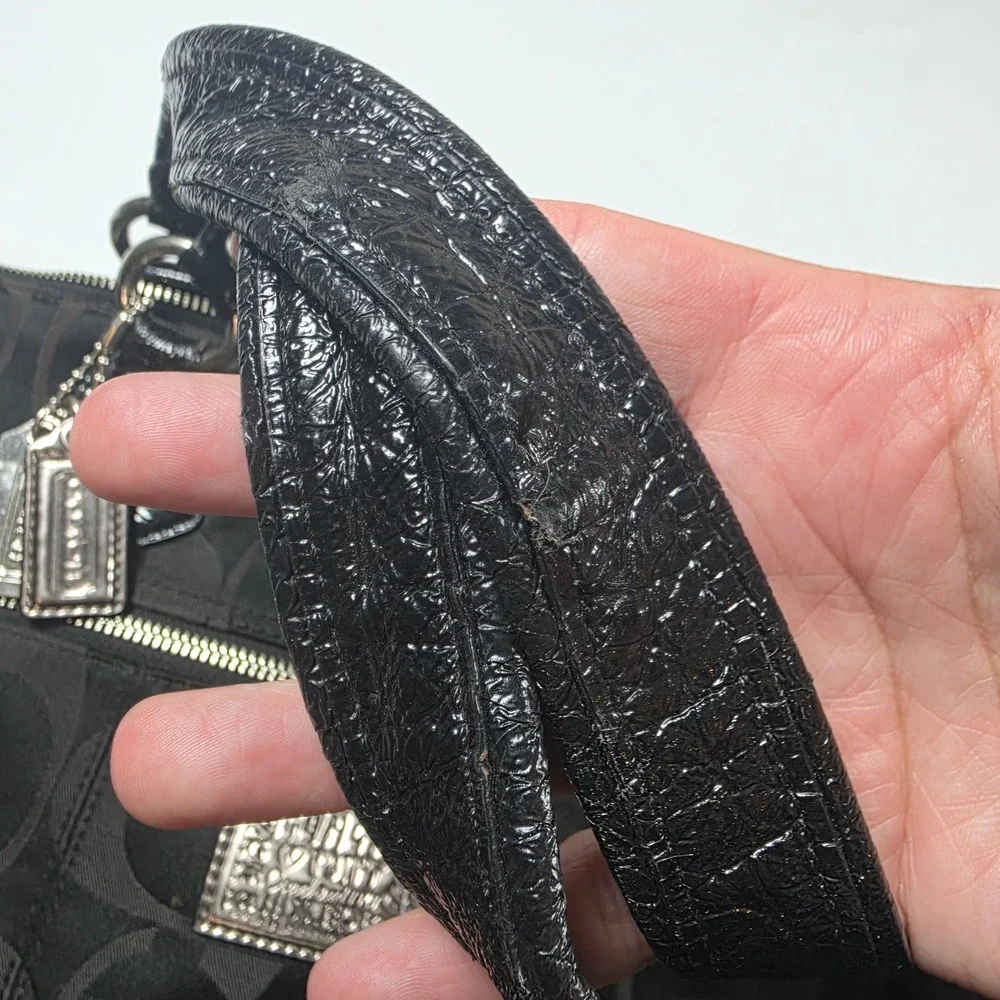 Coach Poppy Black Signature Sateen Glam Tote Bag Canvas Patent Leather 18351